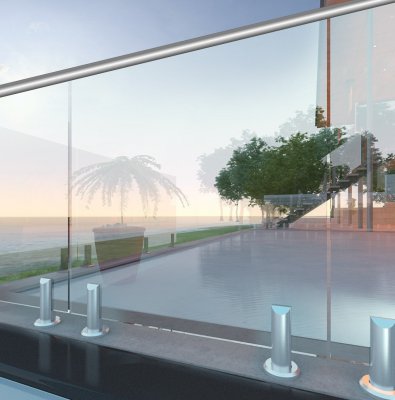 Aluminium Spigot 1.5kN rating glass balustrade system with handrail - residential and light commercial use